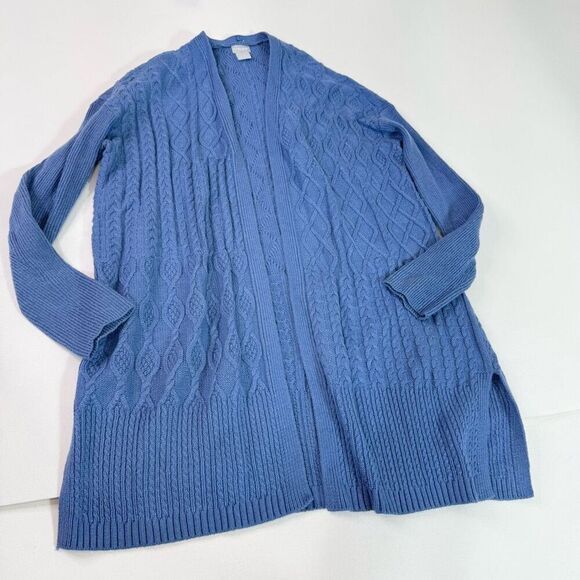 Chicos Cardigan Sweater Women Large Cable Knit Long Duster Cashmere Wool Cottage - Picture 1 of 10